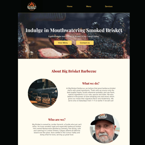 Redesigned homepage of big brisket barbecue website